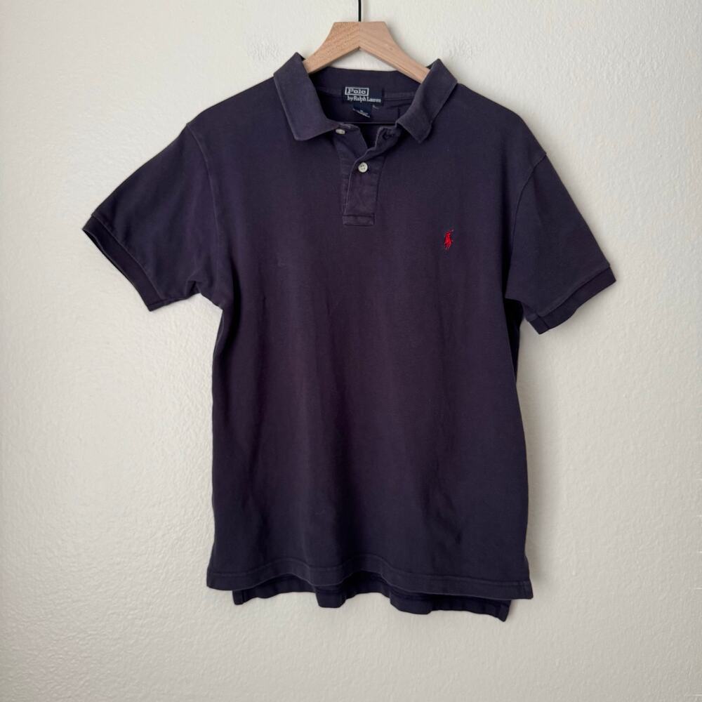 Vintage Polo Ralph Lauren Men Navy Blue Collared Shirt Polo Red Logo Size Medium